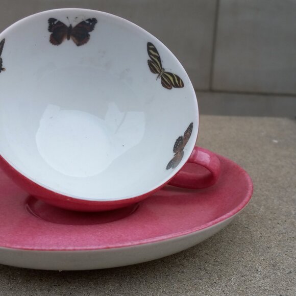 Marion Rebecca idc France Pink BUTTERFLIES Cup & Saucer Set - Vintage - Picture 6 of 12